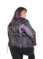 Big woman in jacket from the back