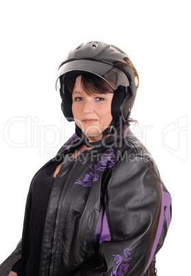 Middle age woman with helmet and jacket