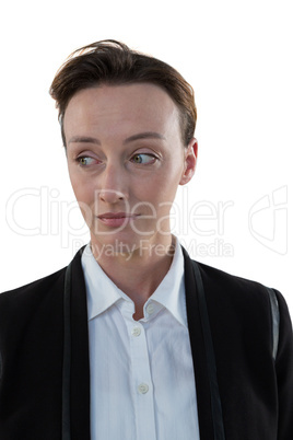 Businesswoman standing against white background