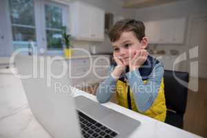 Cute boy looking at laptop