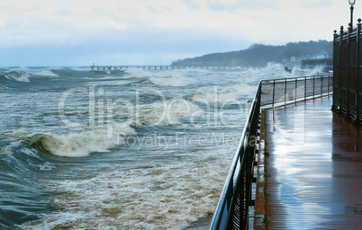 sea, storm, waa storm at sea, the waves cover the pier, a severe storm in the Baltic seaves, storms, storm, cyclone, Baltic