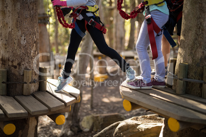 Low section of kids crossing zip line