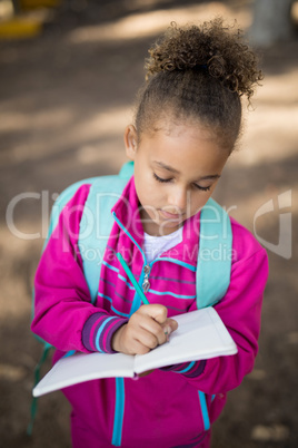 Close-up of girl writing in book