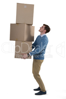 Male executive carrying cardboard boxes