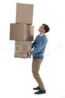Male executive carrying cardboard boxes
