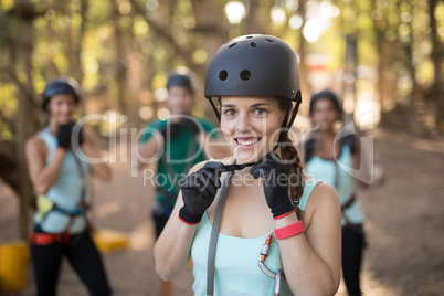 Trainee wearing protective helmet