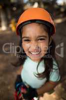 Cute boy girl wearing protective helmet