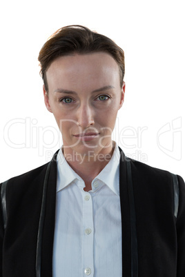 Businesswoman standing against white background