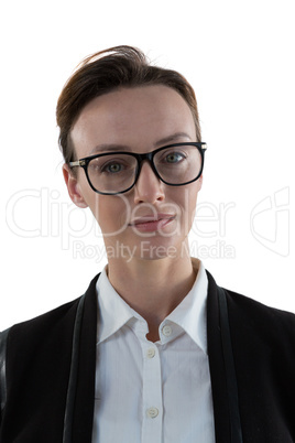 Businesswoman in spectacle against white background