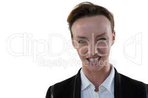 Businesswoman standing against white background