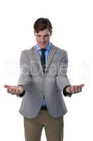 Businessman pretending to hold an invisible object