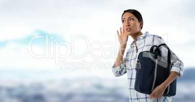 Businesswoman listening in sky