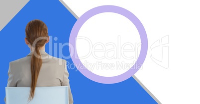 Businesswoman seated with minimal shapes