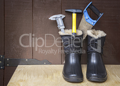 Work boots and tools.