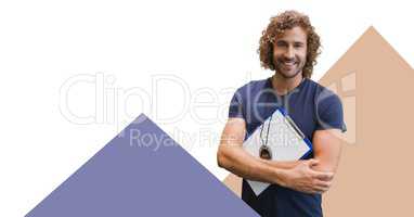 Fitness trainer man with minimal shapes holding charts