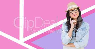 Woman wearing hat and glasses with minimal shapes
