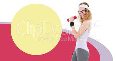 Fitness trainer woman with minimal shapes lifting weights