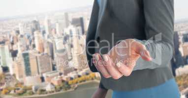 Businesswoman with hand palm open in city office
