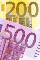 Two euro notes: 200 and 500.
