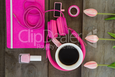 Female accessories, stationery and coffee