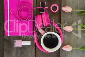 Female accessories, stationery and coffee