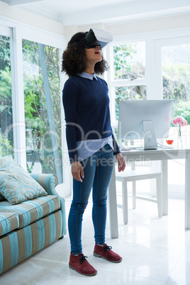 Woman using virtual reality headset