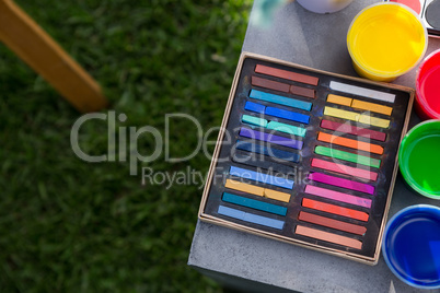 Overhead of colorful palette on table