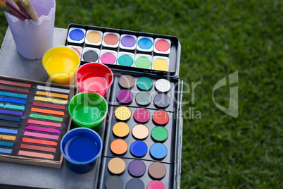 Overhead of colorful palette on table