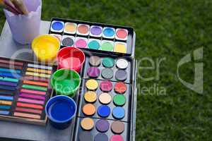 Overhead of colorful palette on table