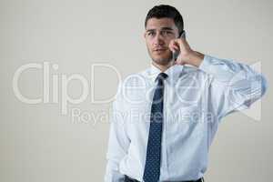 Executive talking on mobile phone