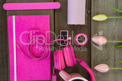 Overhead of female accessories and stationery