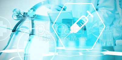 Composite image of digital background with scientist device