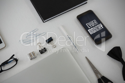 Composite image of various office accessories on white background