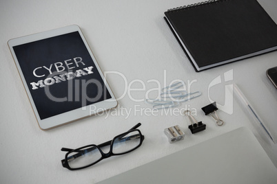 Composite image of various office accessories on white background