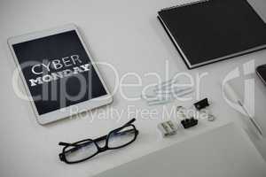 Composite image of various office accessories on white background