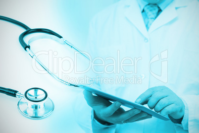 Composite image of metal black stethoscope