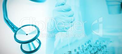 Composite image of blue stethoscope