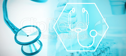 Composite image of digital background with stethoscope sign