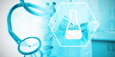 Composite image of digital background with chemical sign