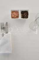 Fork, butter knife and spoon in napkin