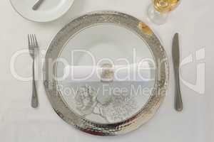 Plate and cutlery set elegantly on a table