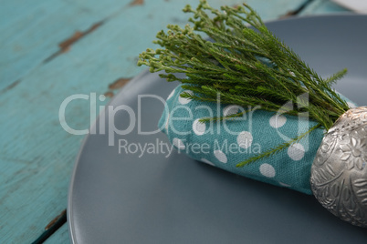 Table setting on weathered wooden plank