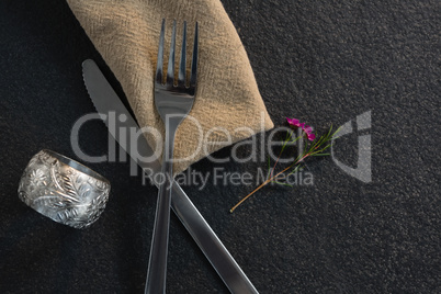 Place setting equipment on concrete background