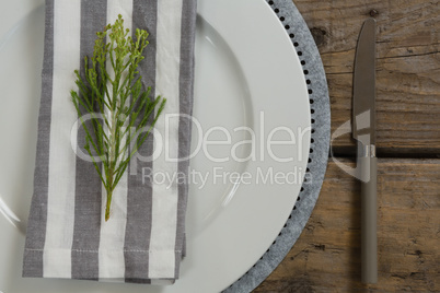 Table setting on weathered wooden plank