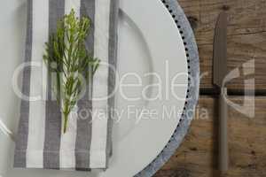 Table setting on weathered wooden plank