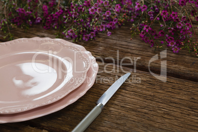 Elegance table setting on wooden plank