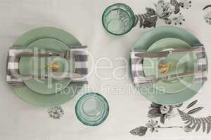 Overhead view of elegant table setting