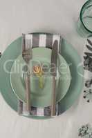 Overhead view of elegant table setting
