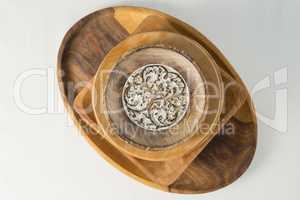 Wooden plates set on dinning table