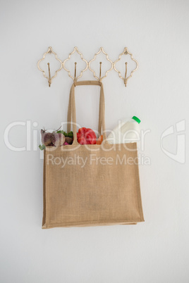 Fresh vegetables and bottle in bag